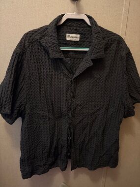 No Boundaries Black Short-Sleeve Textured Button-Up Shirt Jacket